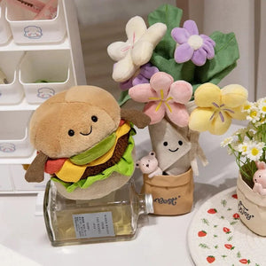 Planet Gates Kawaii Hamburger Plush Toy Soft Stuffed Bouquet Cushion Funny Food / Flower Pillow Cute Burger Doll Creative Birthday Gift