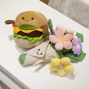 Planet Gates Kawaii Hamburger Plush Toy Soft Stuffed Bouquet Cushion Funny Food / Flower Pillow Cute Burger Doll Creative Birthday Gift