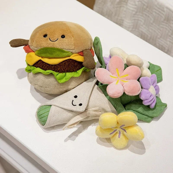 Planet Gates Kawaii Hamburger Plush Toy Soft Stuffed Bouquet Cushion Funny Food / Flower Pillow Cute Burger Doll Creative Birthday Gift