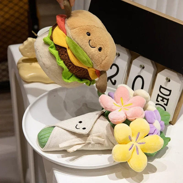 Planet Gates Kawaii Hamburger Plush Toy Soft Stuffed Bouquet Cushion Funny Food / Flower Pillow Cute Burger Doll Creative Birthday Gift