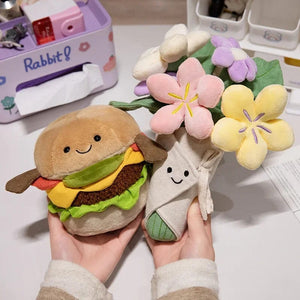 Planet Gates Kawaii Hamburger Plush Toy Soft Stuffed Bouquet Cushion Funny Food / Flower Pillow Cute Burger Doll Creative Birthday Gift