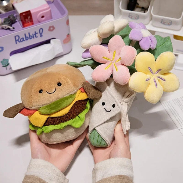 Planet Gates Kawaii Hamburger Plush Toy Soft Stuffed Bouquet Cushion Funny Food / Flower Pillow Cute Burger Doll Creative Birthday Gift