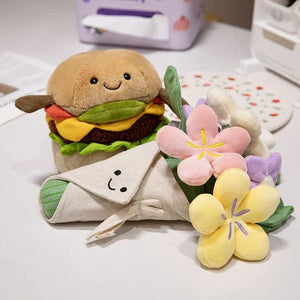 Planet Gates Kawaii Hamburger Plush Toy Soft Stuffed Bouquet Cushion Funny Food / Flower Pillow Cute Burger Doll Creative Birthday Gift