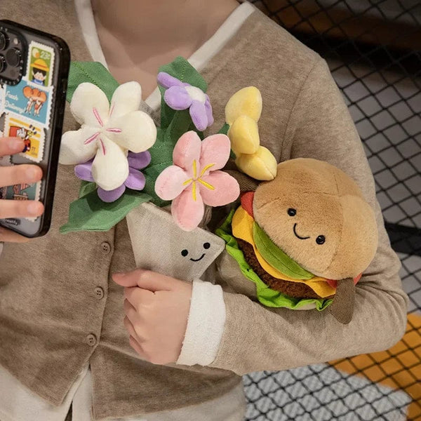 Planet Gates Kawaii Hamburger Plush Toy Soft Stuffed Bouquet Cushion Funny Food / Flower Pillow Cute Burger Doll Creative Birthday Gift