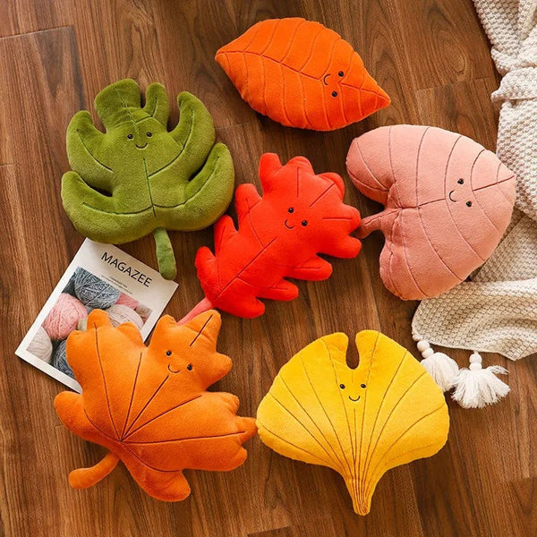 Planet Gates Kawaii Plush Leaves Pillow Cushion Toys Soft Maple Leaf Ginkgo Plant Full Stuffed Toys Room Christmas Holiday Party Decor Gift