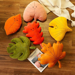 Planet Gates Kawaii Plush Leaves Pillow Cushion Toys Soft Maple Leaf Ginkgo Plant Full Stuffed Toys Room Christmas Holiday Party Decor Gift