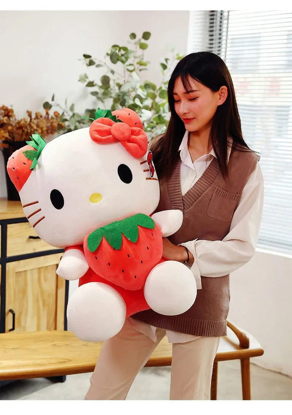 Planet Gates Kawaii Sanrio Hello Kitty Plush Stuffed Toy Strawberry KT Cat Pillow Doll Children's Birthday Gift Home Decoration Animal Doll