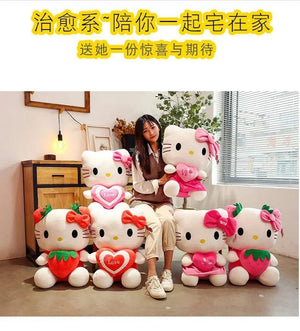 Planet Gates Kawaii Sanrio Hello Kitty Plush Stuffed Toy Strawberry KT Cat Pillow Doll Children's Birthday Gift Home Decoration Animal Doll