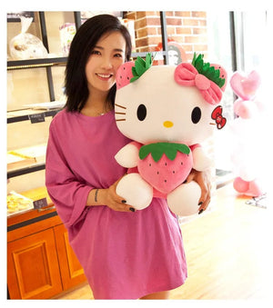 Planet Gates Kawaii Sanrio Hello Kitty Plush Stuffed Toy Strawberry KT Cat Pillow Doll Children's Birthday Gift Home Decoration Animal Doll