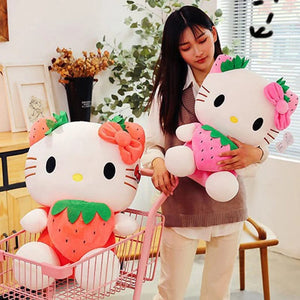Planet Gates Kawaii Sanrio Hello Kitty Plush Stuffed Toy Strawberry KT Cat Pillow Doll Children's Birthday Gift Home Decoration Animal Doll