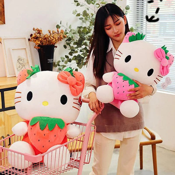 Planet Gates Kawaii Sanrio Hello Kitty Plush Stuffed Toy Strawberry KT Cat Pillow Doll Children's Birthday Gift Home Decoration Animal Doll