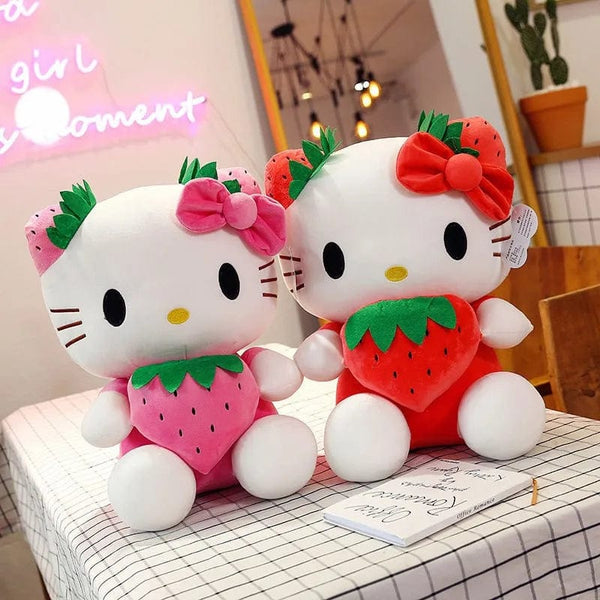 Planet Gates Kawaii Sanrio Hello Kitty Plush Stuffed Toy Strawberry KT Cat Pillow Doll Children's Birthday Gift Home Decoration Animal Doll