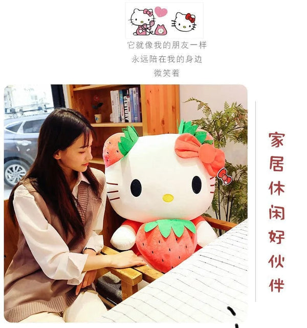 Planet Gates Kawaii Sanrio Hello Kitty Plush Stuffed Toy Strawberry KT Cat Pillow Doll Children's Birthday Gift Home Decoration Animal Doll