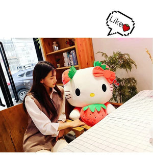 Planet Gates Kawaii Sanrio Hello Kitty Plush Stuffed Toy Strawberry KT Cat Pillow Doll Children's Birthday Gift Home Decoration Animal Doll