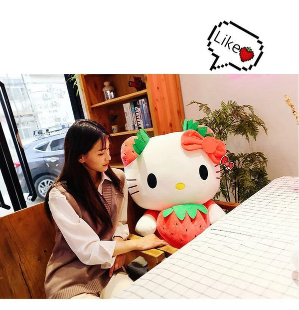 Planet Gates Kawaii Sanrio Hello Kitty Plush Stuffed Toy Strawberry KT Cat Pillow Doll Children's Birthday Gift Home Decoration Animal Doll
