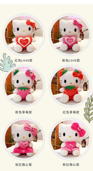 Planet Gates Kawaii Sanrio Hello Kitty Plush Stuffed Toy Strawberry KT Cat Pillow Doll Children's Birthday Gift Home Decoration Animal Doll