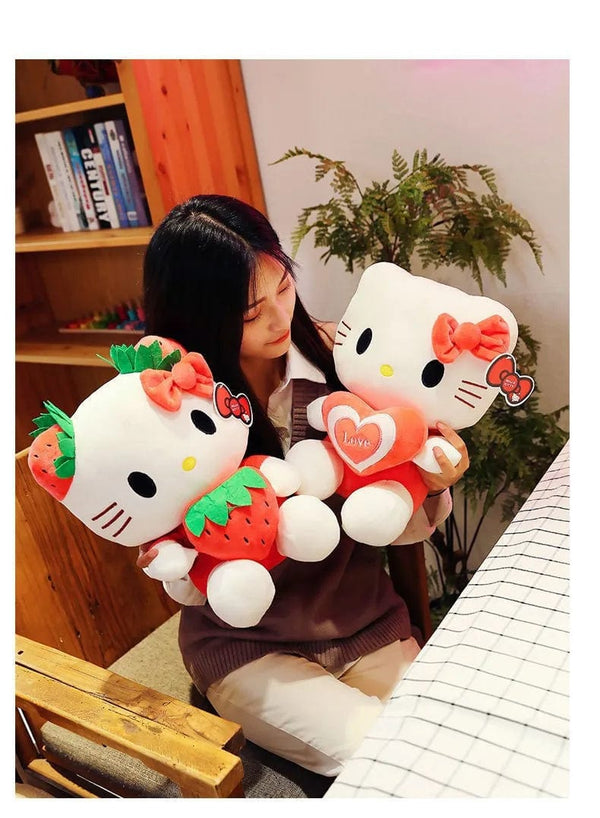 Planet Gates Kawaii Sanrio Hello Kitty Plush Stuffed Toy Strawberry KT Cat Pillow Doll Children's Birthday Gift Home Decoration Animal Doll