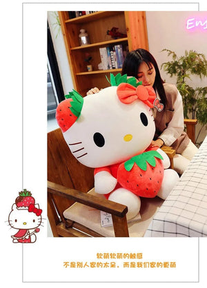 Planet Gates Kawaii Sanrio Hello Kitty Plush Stuffed Toy Strawberry KT Cat Pillow Doll Children's Birthday Gift Home Decoration Animal Doll