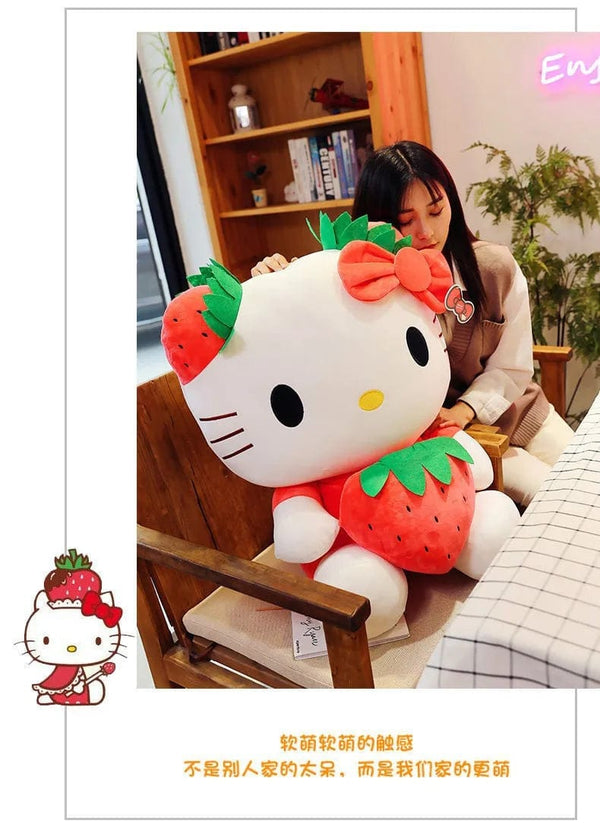 Planet Gates Kawaii Sanrio Hello Kitty Plush Stuffed Toy Strawberry KT Cat Pillow Doll Children's Birthday Gift Home Decoration Animal Doll