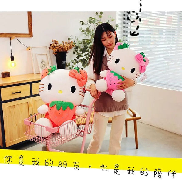Planet Gates Kawaii Sanrio Hello Kitty Plush Stuffed Toy Strawberry KT Cat Pillow Doll Children's Birthday Gift Home Decoration Animal Doll