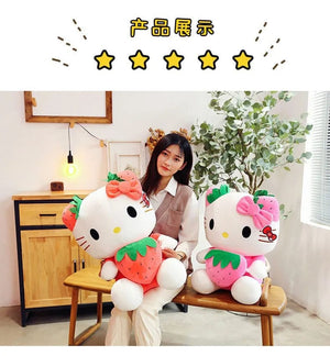 Planet Gates Kawaii Sanrio Hello Kitty Plush Stuffed Toy Strawberry KT Cat Pillow Doll Children's Birthday Gift Home Decoration Animal Doll