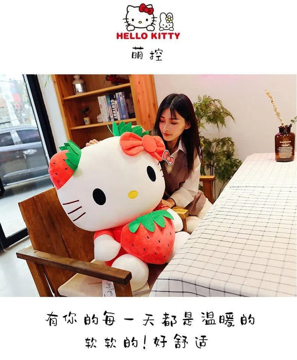 Planet Gates Kawaii Sanrio Hello Kitty Plush Stuffed Toy Strawberry KT Cat Pillow Doll Children's Birthday Gift Home Decoration Animal Doll
