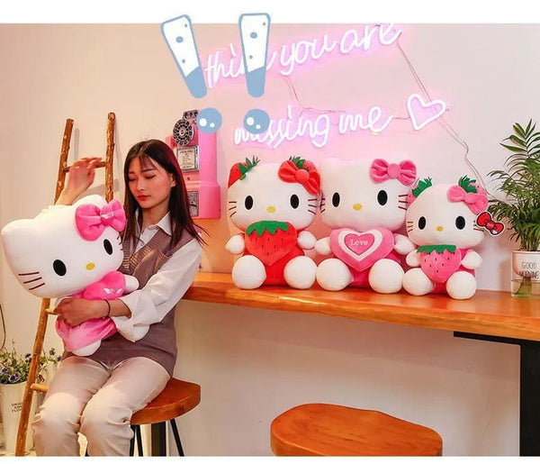 Planet Gates Kawaii Sanrio Hello Kitty Plush Stuffed Toy Strawberry KT Cat Pillow Doll Children's Birthday Gift Home Decoration Animal Doll