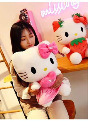 Planet Gates Kawaii Sanrio Hello Kitty Plush Stuffed Toy Strawberry KT Cat Pillow Doll Children's Birthday Gift Home Decoration Animal Doll
