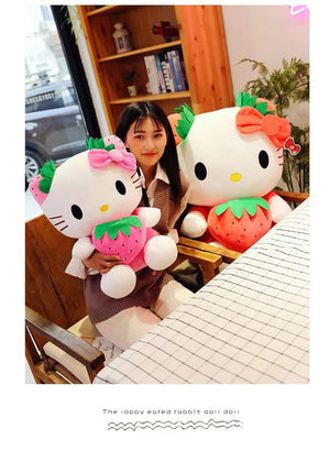 Planet Gates Kawaii Sanrio Hello Kitty Plush Stuffed Toy Strawberry KT Cat Pillow Doll Children's Birthday Gift Home Decoration Animal Doll