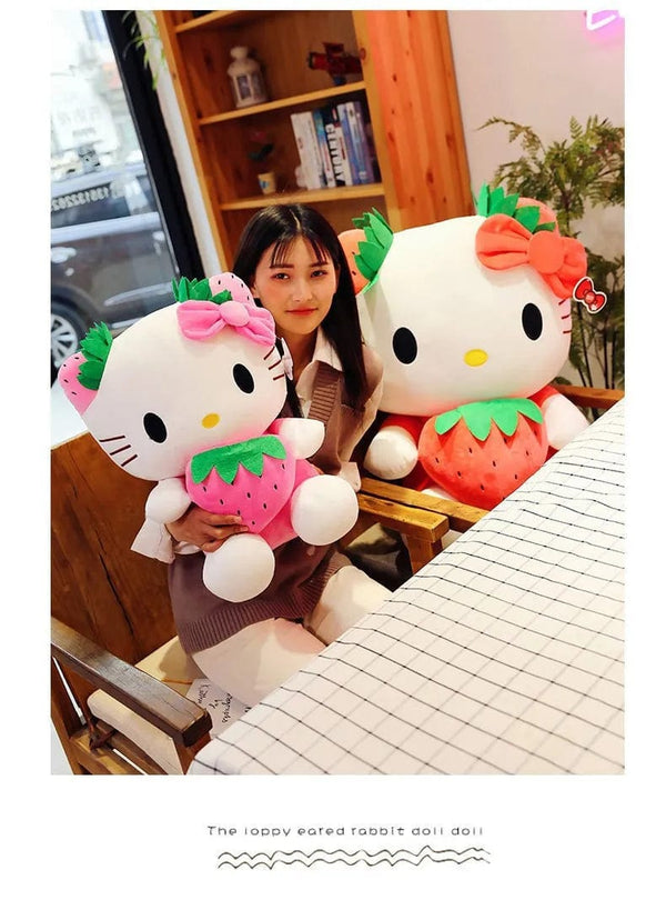 Planet Gates Kawaii Sanrio Hello Kitty Plush Stuffed Toy Strawberry KT Cat Pillow Doll Children's Birthday Gift Home Decoration Animal Doll
