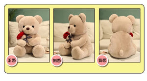 Planet Gates Kawaii Teddy Bear with Roses Plush Toy Soft Bear Stuffed Doll Romantic Gift for Lover Home Decor Valentine's Day Gifts for Girls