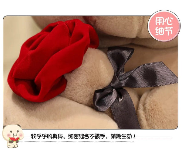 Planet Gates Kawaii Teddy Bear with Roses Plush Toy Soft Bear Stuffed Doll Romantic Gift for Lover Home Decor Valentine's Day Gifts for Girls