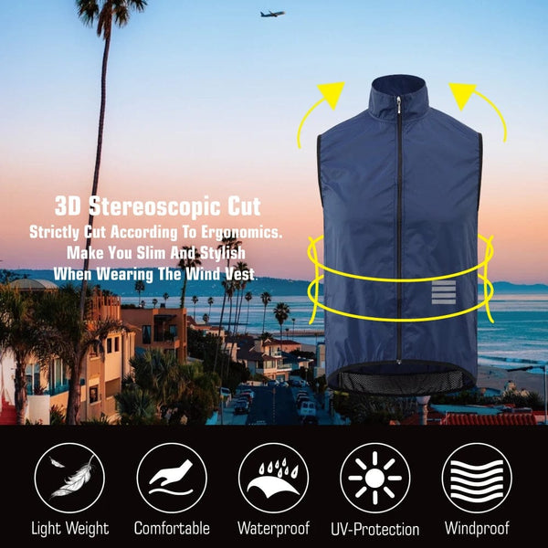 Planet Gates KEMALOCE Cycling Vest Black&Yellow Mens Cycling Gilets Lightweight Windproof Reflective Bike Sports Sleevess Jackets