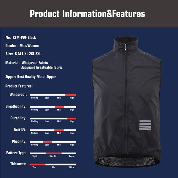 Planet Gates KEMALOCE Cycling Vest Wind Navy Blue Men 2023 Sleeveless Bicycle Gilet Black Lightweight Outdoor Windproof MTB Sports Wind Vest