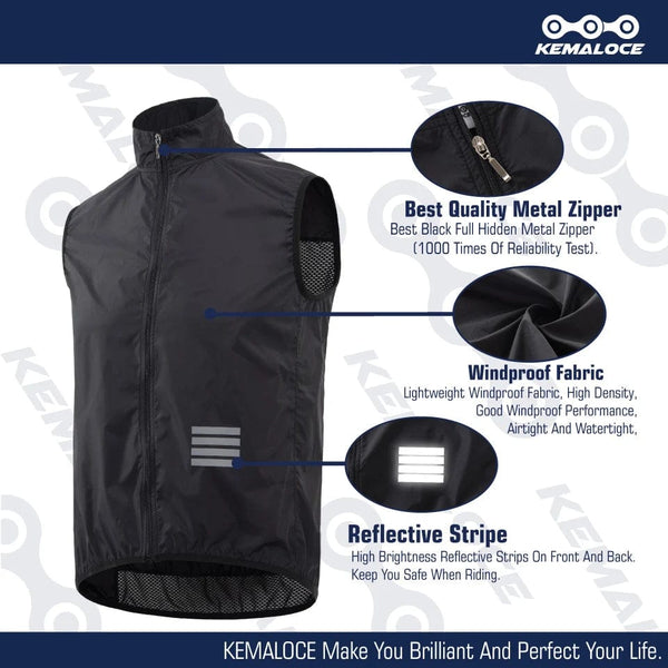 Planet Gates KEMALOCE Cycling Vest Wind Navy Blue Men 2023 Sleeveless Bicycle Gilet Black Lightweight Outdoor Windproof MTB Sports Wind Vest