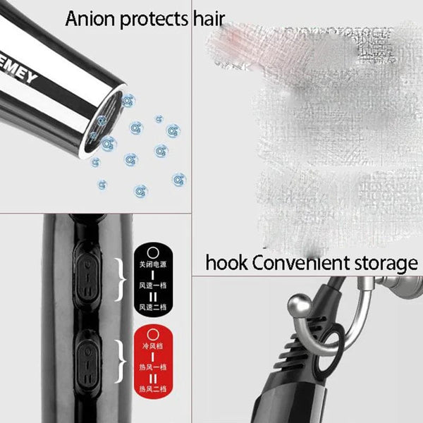 Planet Gates Kemei 3000 Watt Full Size Pro Hair Dryer Professional Salon Blow Dryer with Concentrator Nozzle Attachments 3 Speeds fast Dry