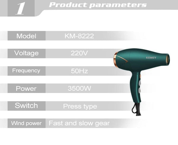 Planet Gates Kemei 3500W Hot and Cold Wind Hair Dryer Foldable Compact Blow Dryer Hairdryer Hair Styling Tools for Salons and Household Use