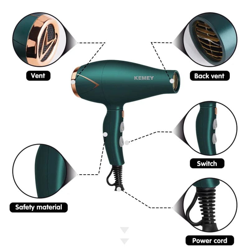 Planet Gates Kemei 3500W Hot and Cold Wind Hair Dryer Foldable Compact Blow Dryer Hairdryer Hair Styling Tools for Salons and Household Use