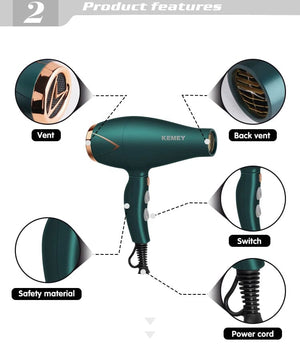 Planet Gates Kemei 3500W Hot and Cold Wind Hair Dryer Foldable Compact Blow Dryer Hairdryer Hair Styling Tools for Salons and Household Use