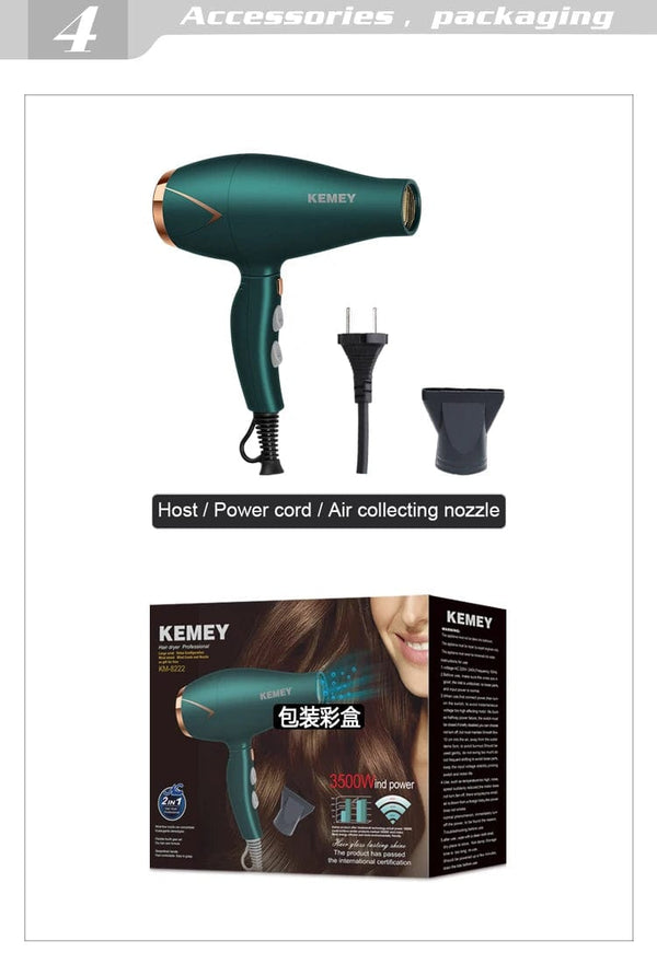 Planet Gates Kemei 3500W Hot and Cold Wind Hair Dryer Foldable Compact Blow Dryer Hairdryer Hair Styling Tools for Salons and Household Use