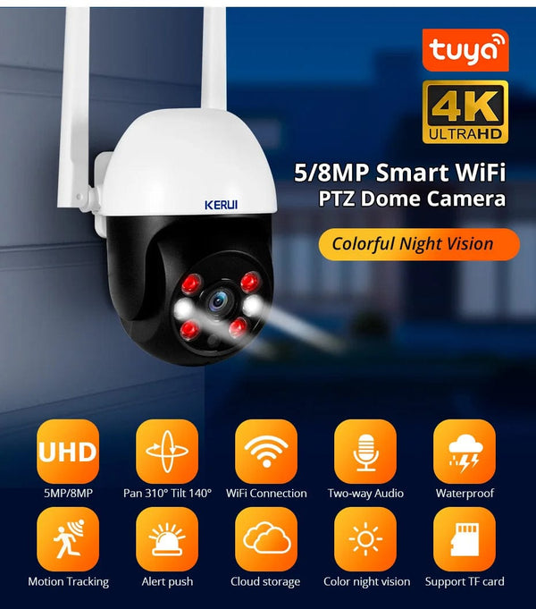 Planet Gates KERUI 5MP 8MP 4K PTZ WiFi IP Wireless Camera Tuya Smart Outdoor Home Security Dual Lens 10MP 5K Camera CCTV Video Surveillance