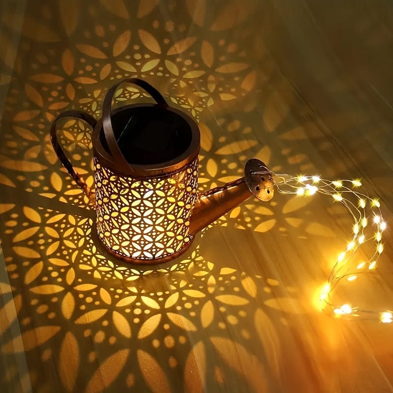 Planet Gates Kettle Lamp+Shepherd Hook Solar-powered Watering Can With Lights, Waterproof Outdoor Hanging Solar Lantern, For Garden Decoration, Outdoor Solar Garden Decoration, Vintage Metal Solar Garden Lamp, For Lawn, Pathway, Terrace, Outdoor