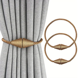 Planet Gates Khaki 2pcs Modern Magnetic Curtain Tiebacks - Handmade Weave Holdbacks for Bedroom and Living Room - Easy to Use and Stylish Home Decor