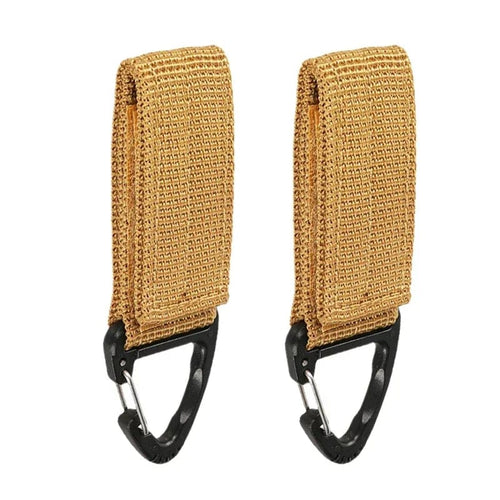 Planet Gates Khaki - 2pcs Outdoor Camping Carabiner Nylon Molle Tactical Backpack Key Hook Webbing Buckle System Belt Buckle Hanging Climbing Accessory