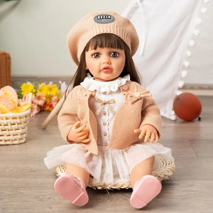 Planet Gates khaki beret / 55cm 55cm Reborn Dolls Full Body Silicone Vinyl Doll Beauty Long Hair Girl Lifelike Bewborn Baby Princess Bebe Dolls Reborn Doll Toys