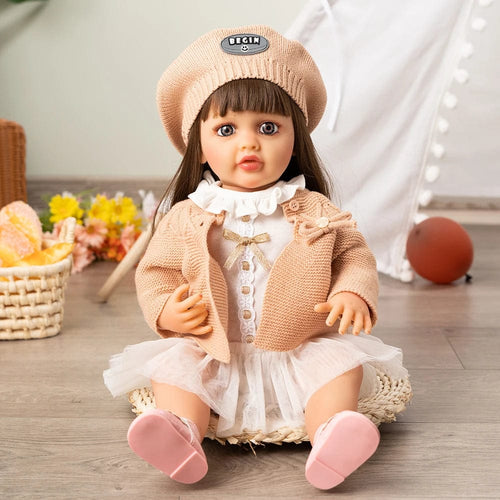 Planet Gates khaki beret / 55cm 55cm Reborn Dolls Full Body Silicone Vinyl Doll Beauty Long Hair Girl Lifelike Bewborn Baby Princess Bebe Dolls Reborn Doll Toys