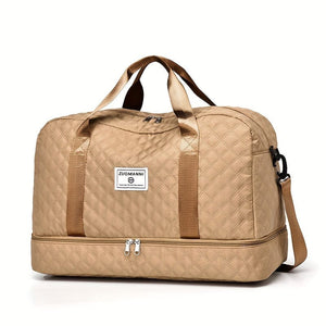 Planet Gates Khaki Lightweight Argyle Pattern Luggage Bag, Large Capacity Travel Duffle Bag, Portable Overnight Bag
