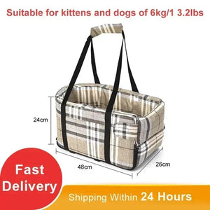 Planet Gates khaki plaid / 42x20x22cm / CHINA Portable Cat Dog Bed Travel Central Control Car Safety Pet Seat Transport Dog Carrier Protector For Small Dog Chihuahua Teddy