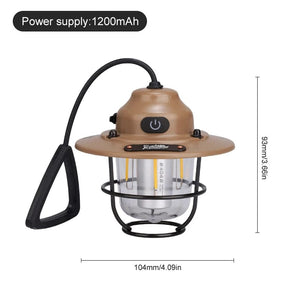 Planet Gates Khaki Portable Camping Lanterns Retro Hanging Tent Lamp Waterproof Dimmable Camping Light 1200mAh for Hiking Fishing Emergency Lantern