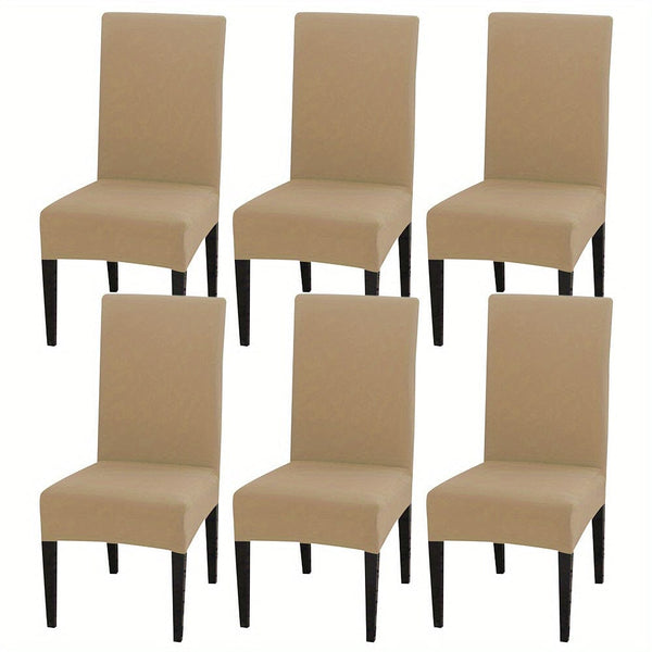 Planet Gates Khaki / Set  Of  6 4pcs Set/6pcs Set Milk Silk Elastic Home Kitchen Dining Chair Slipcover, Chair Cover, Furniture Protector For Wedding Office Living Room Hotel Home Decor